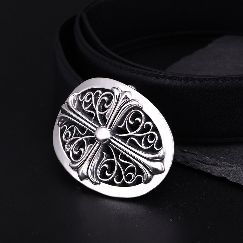 925纯银十字架皮带扣男潮泰银个性复古时尚男士裤带腰带扣头