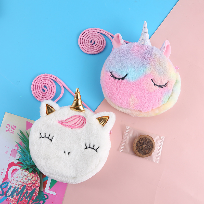 Cross-Border New Arrival Cute Unicorn Plush One-Shoulder Crossbody Bag Storage Bag Children's Student Portable Mobile Phone Bag