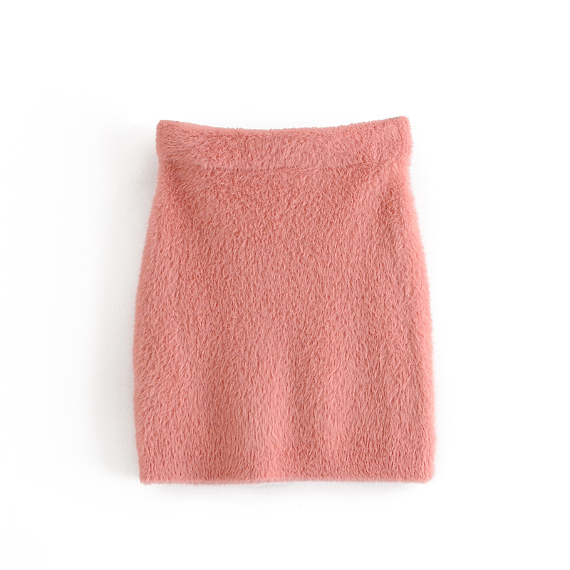 2020秋季跨境女装粉色毛毛包臀针织半身裙