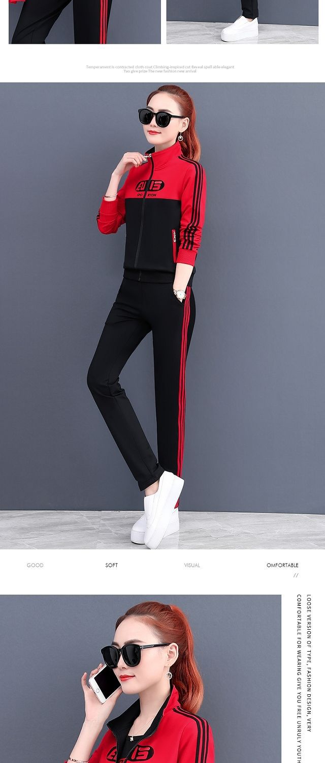 运动服2020女棉女装晨练春秋三件套跑步运动套装新款韩版高含休闲