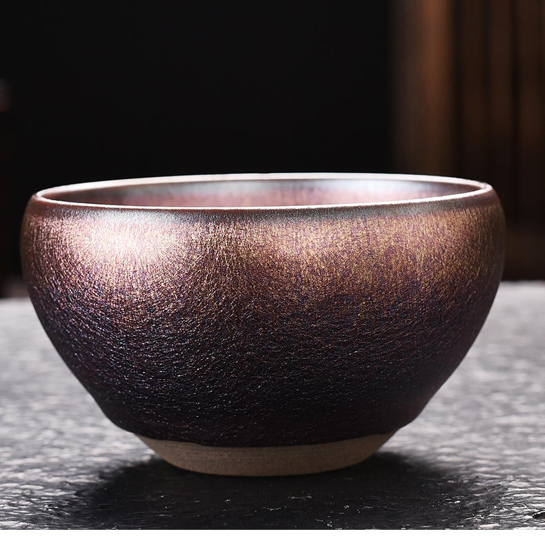 建阳建盏名家德化纯手工主人杯曜变油滴蓝麒麟茶杯主人杯茶杯茶盏