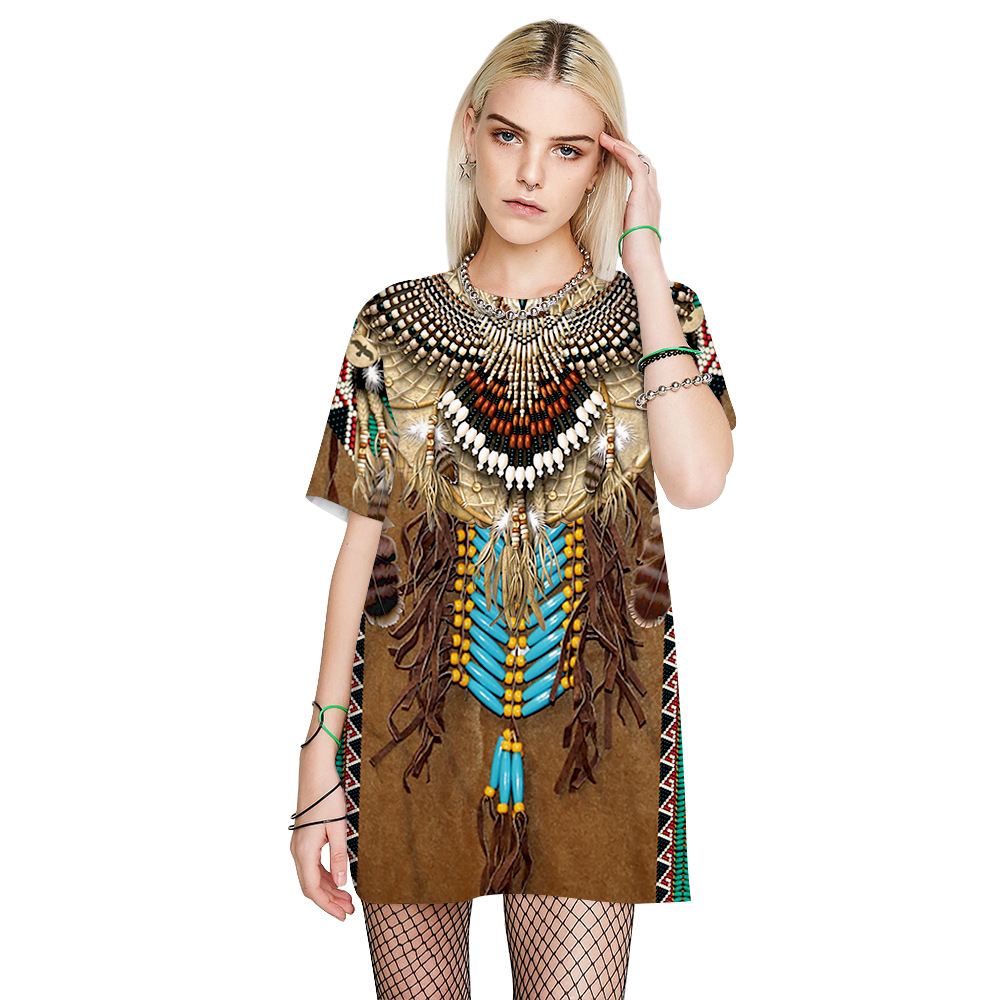 跨境爆款3d印第安人民族元素cosplay动漫服饰印花情侣打底衫t恤潮