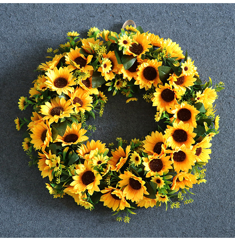仿真向日葵花环50cm中号秋色丰收季花圈节日门挂饰亚马逊厂家货源