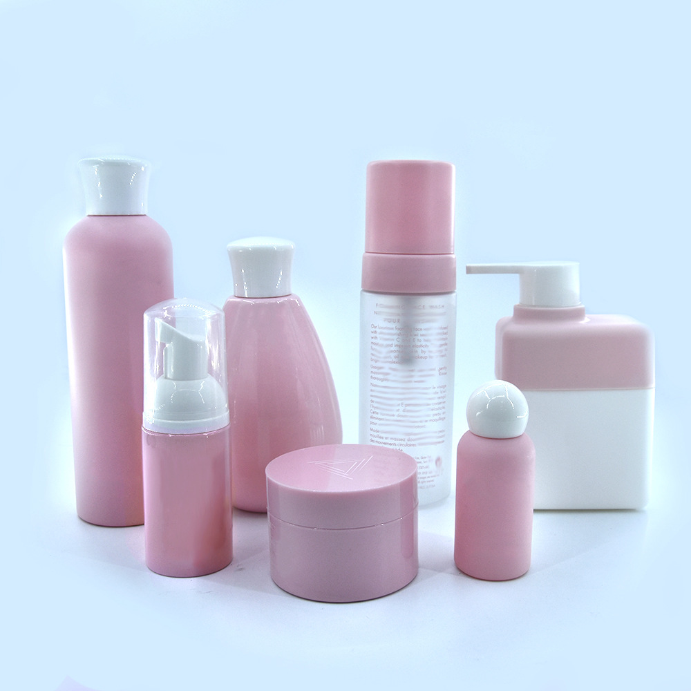 粉色护肤套装瓶pet塑料材质乳液瓶膏霜罐泡沫瓶洁面包装空瓶子
