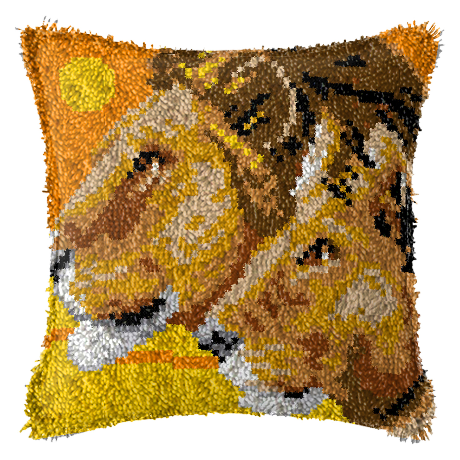 狮虎diy坐垫地毯绣段段绣手工抱枕车枕沙发枕毛线绣抱枕送材料包