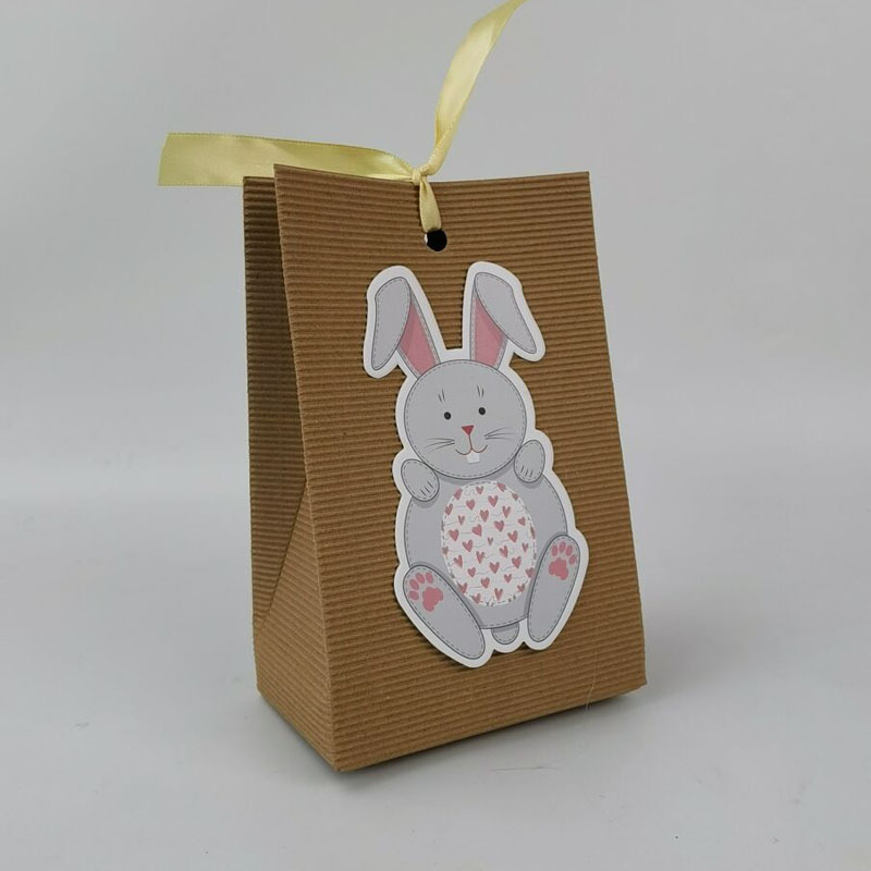 欧式新款牛皮纸袋 复活节小兔子牛皮纸方底包装袋 兔子卡片纸袋