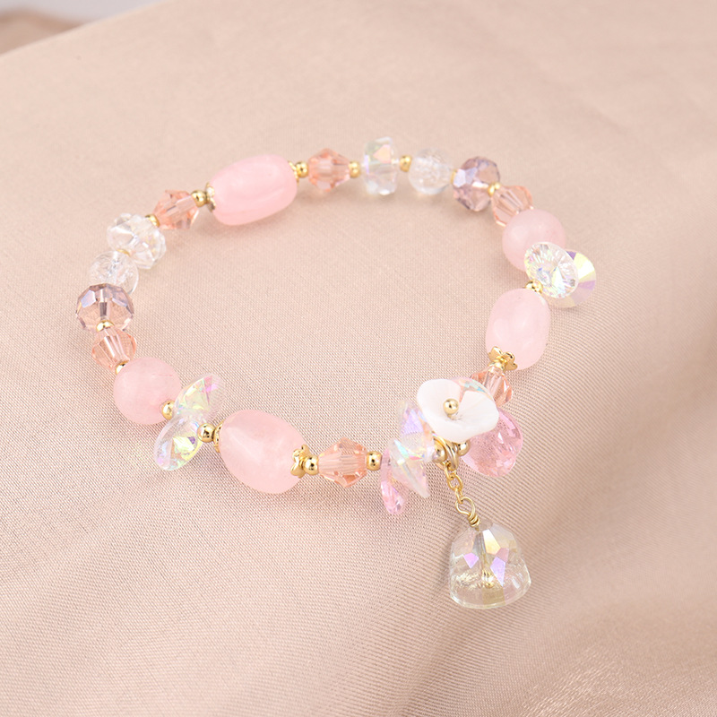 天然粉晶手链女韩版草莓晶奥地利水晶可爱风铃坠ins手环厂家批发