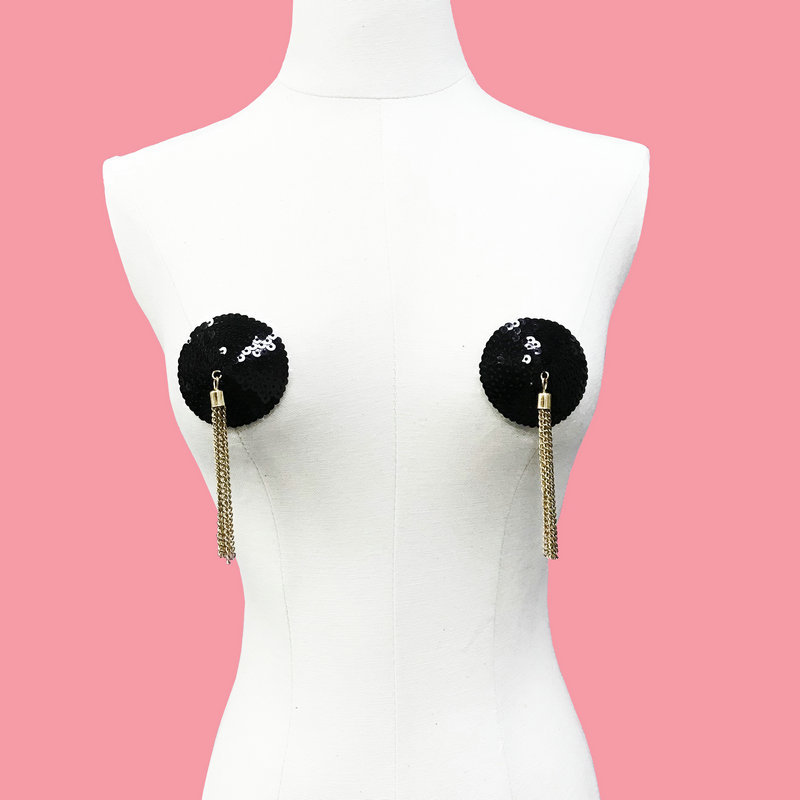 亚马逊性感硅胶乳头贴亮片金属流苏胸贴现货可反复使用圆形乳贴