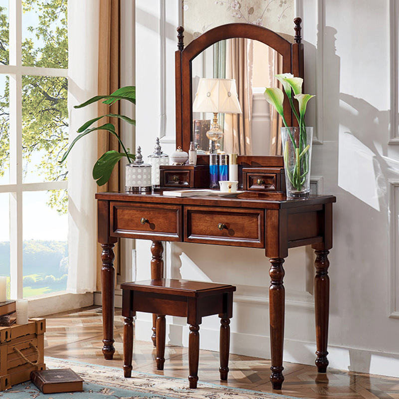 简约化妆台小户型迷你现代化妆桌实木腿收纳梳妆桌美式梳妆台法式梳妆