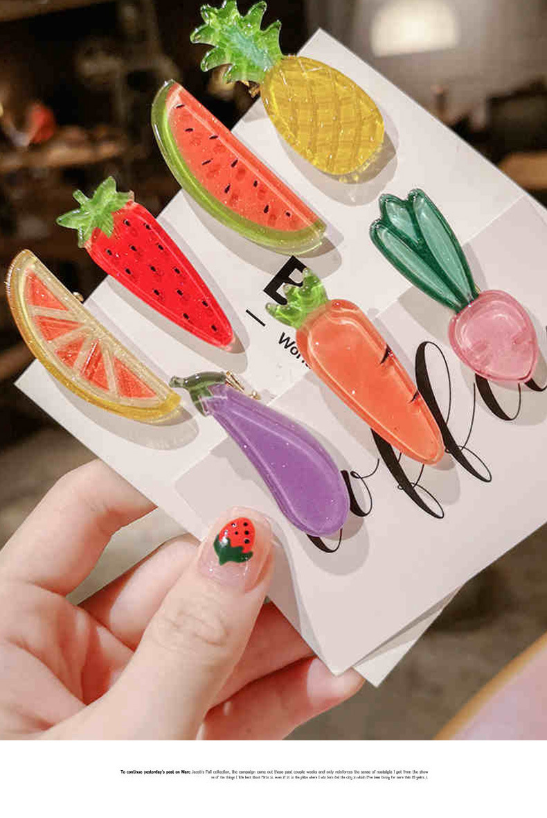 亚克力水果边夹刘海夹少女卡子发夹儿童可爱夹子小清新日系鸭嘴夹