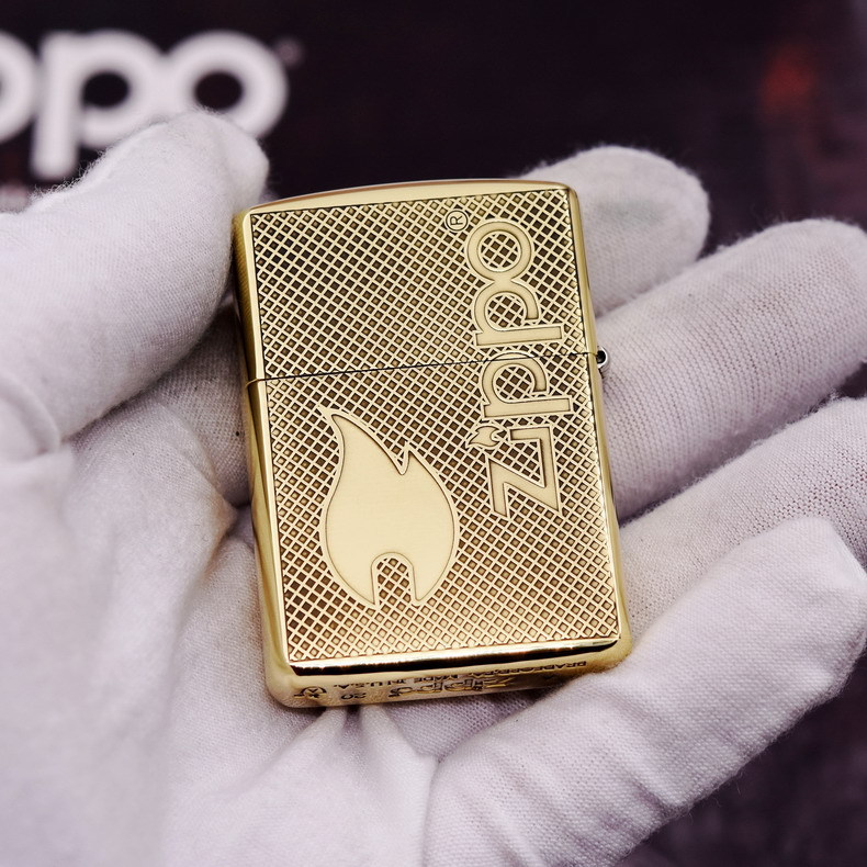 zippo 纯铜精雕 网格经典火焰标