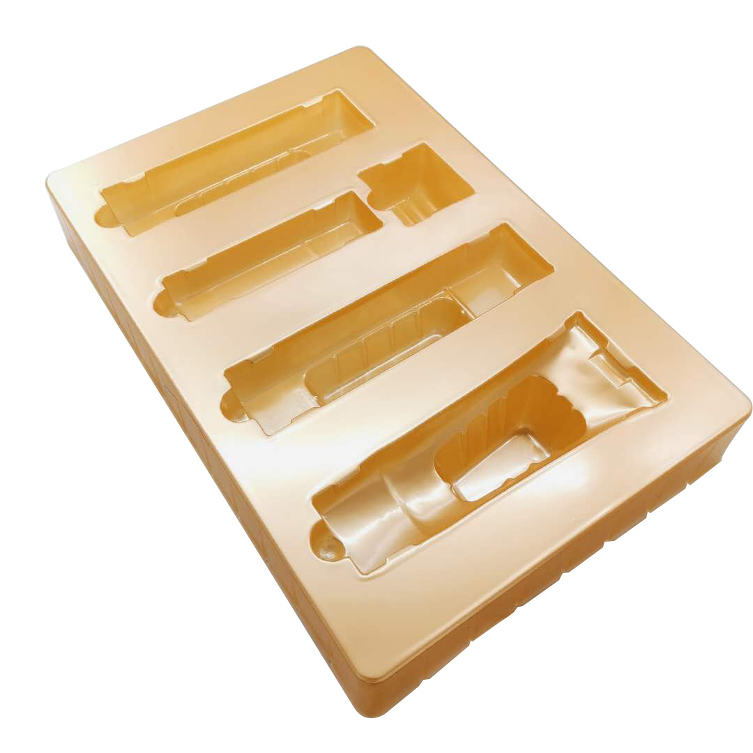 定制pet化妆品植绒吸塑内托 黄色长方形塑料护肤品泡壳吸塑包装盒