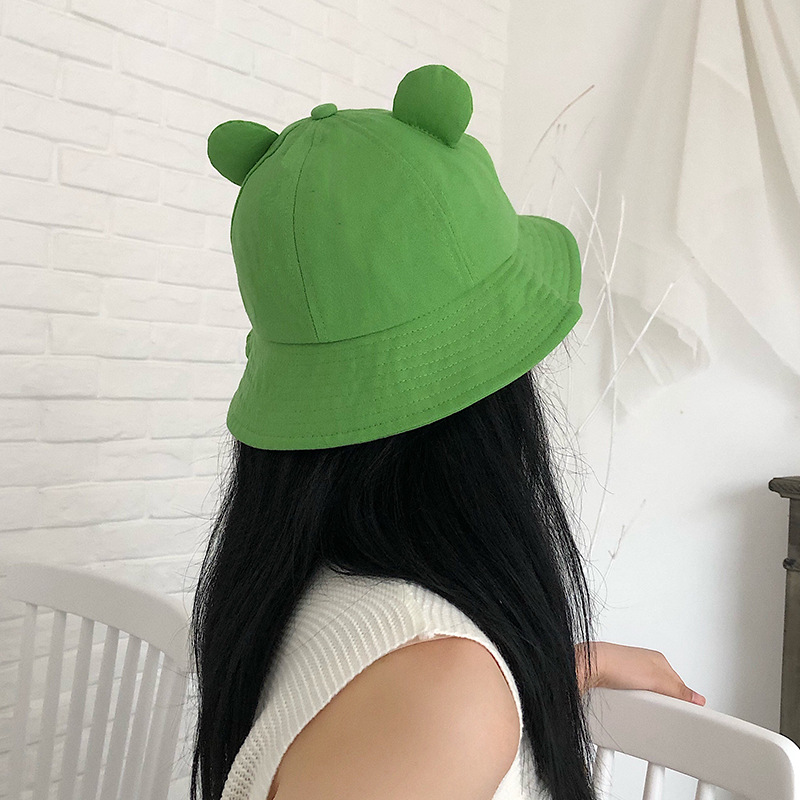 新款遮阳帽女帽子女夏韩版潮百搭日系网红绿色青蛙耳朵百搭渔夫帽