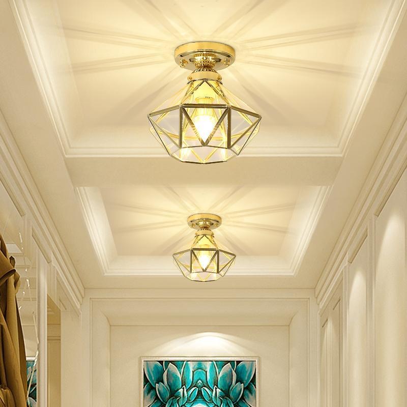 全铜吸顶灯美式灯书房阳台玄关进门灯北欧过道走廊门厅入户铜灯