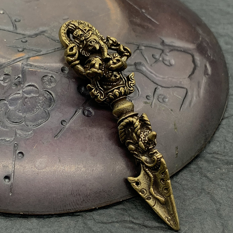 纯铜象神金刚镢藏传佛教密宗法器降魔杵金刚杵钥匙扣挂件地摊货