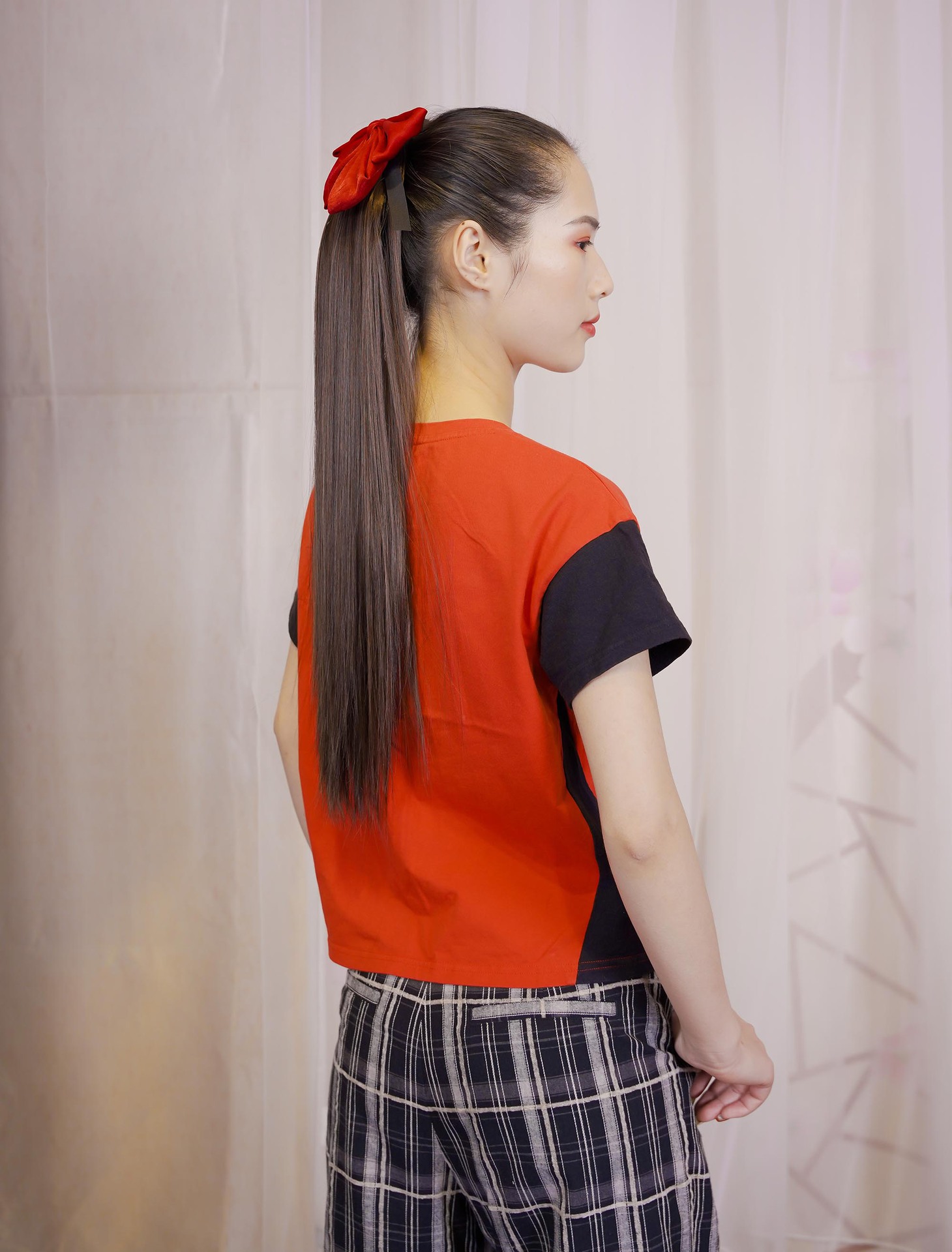 网红假发马尾女 自然长直发蝴蝶结高马尾 仿真发绑带式假法马尾辫