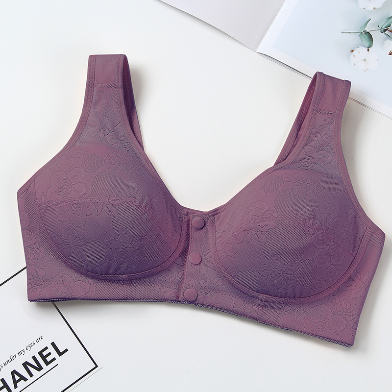 Middle-Aged and Elderly Mother Front Buckle Vest Underwear Women's Lace No Steel Ring Big Breast Bra Confinement Nursing Bra