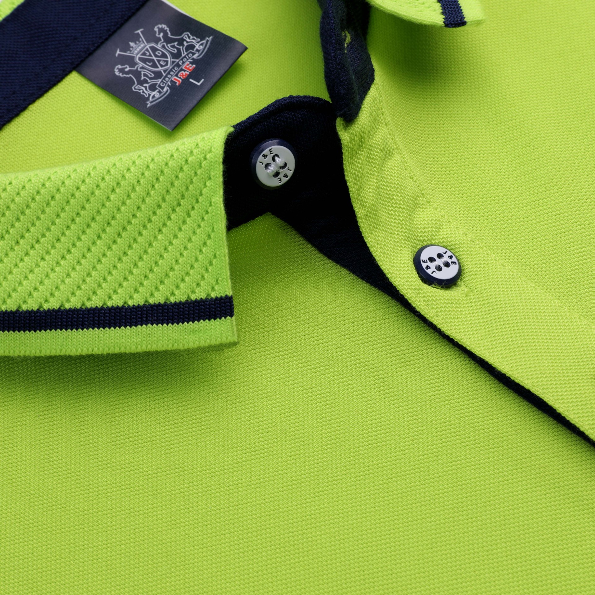 团体工厂广告衫-提花领珠地网眼果绿色明绿色翻领商务polo衫