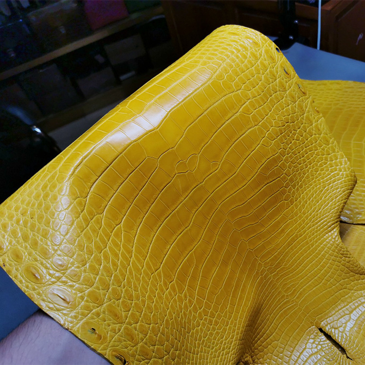 aresgator国产暹罗鳄鱼皮皮料纯水染琥珀黄哑光鳄鱼皮 颜色可订制