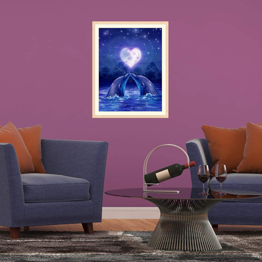 5d钻石画满钻爱心星空海豚diy装饰钻石绣 亚马逊 wish等跨境热销