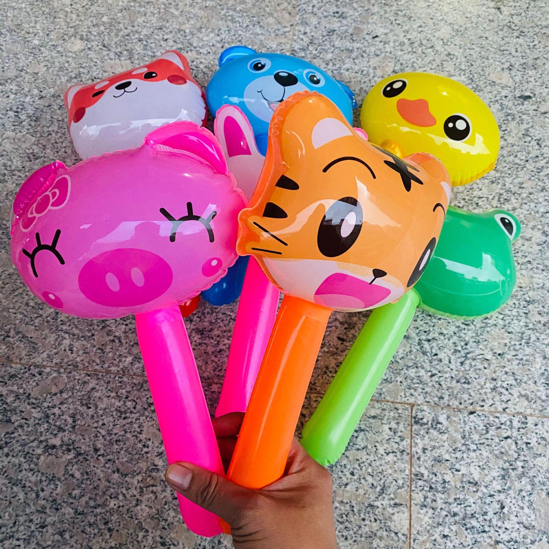 厂家批发pvc儿童充气玩具扫码玩具 手持棒卡通动物头 锤子带铃铛