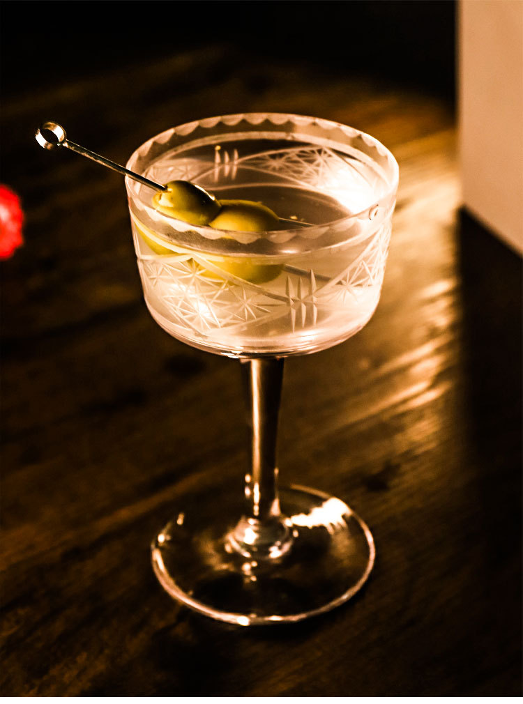 毛利隆雄款马天尼杯波西米亚手工水晶刻花鸡尾酒杯宽口玛格丽特杯