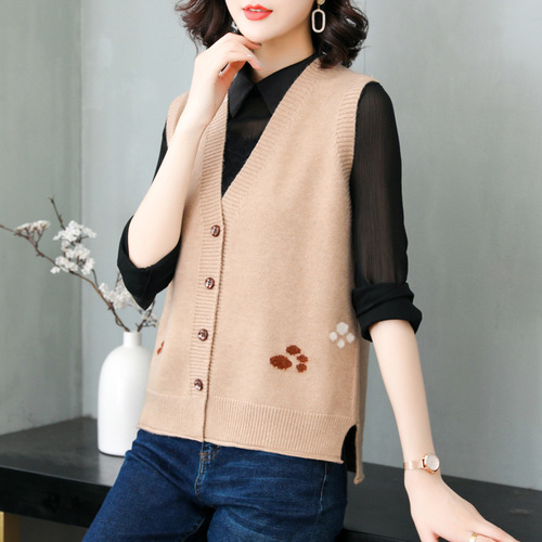 款春秋2021新款百搭毛线女士背心无袖针织马夹外套,女装马甲,濮迪服饰