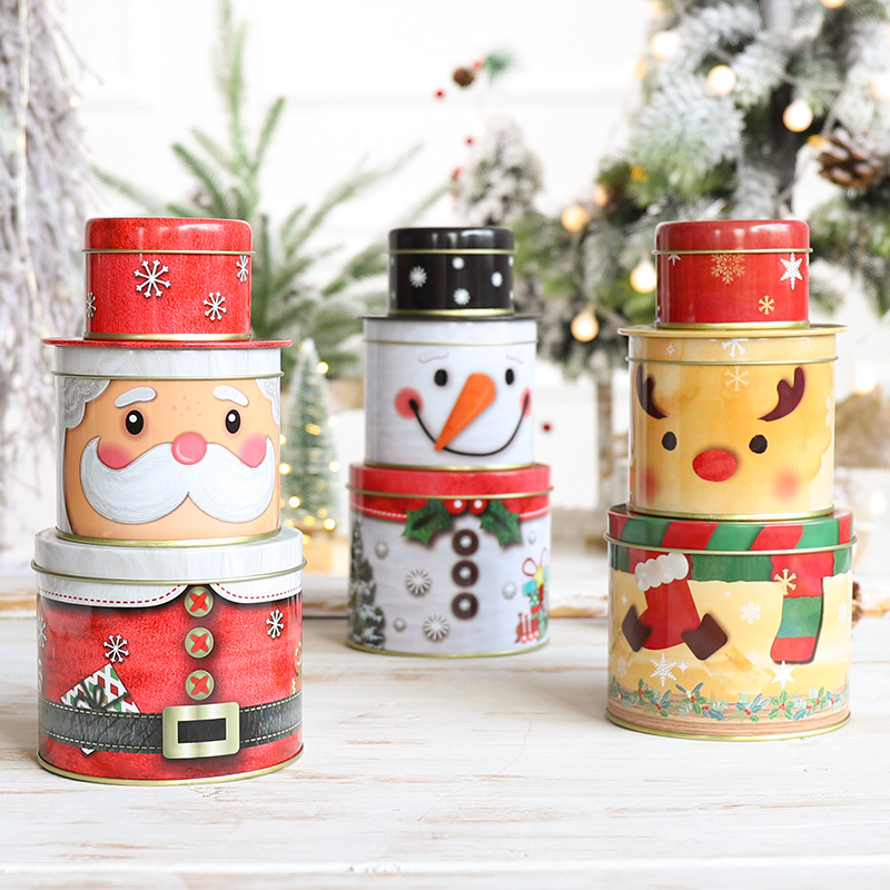 圣诞节创意立体老人造型三层罐马口铁礼品盒圣诞儿童礼物糖果盒子