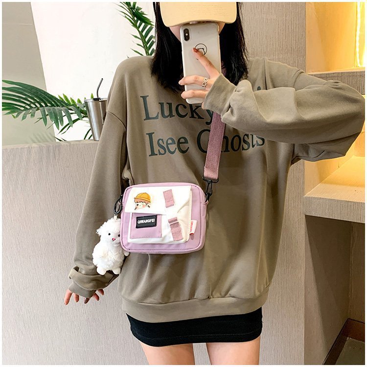 Japanese Ins Vintage Style All-Match Casual Student Small Bags Mobile Phone Bag Korean Style Western Style Girls Contrast Color Messenger Bag