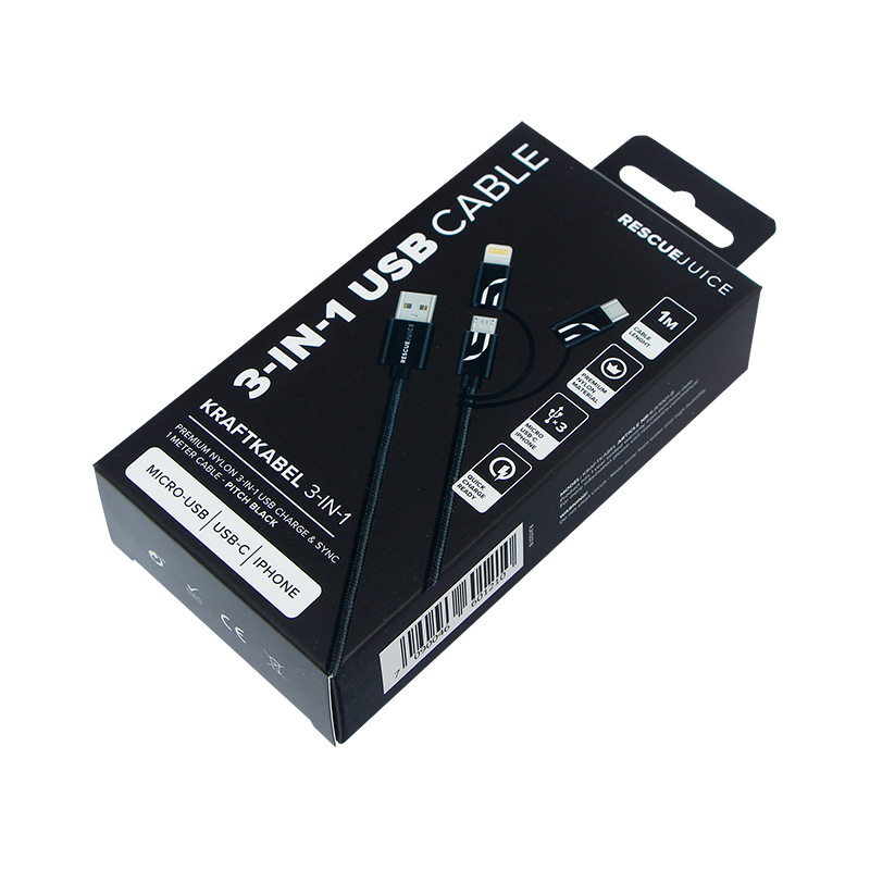 苹果数据线彩盒订做一拖三5a手机数据线包装盒 usb电脑转换器包装