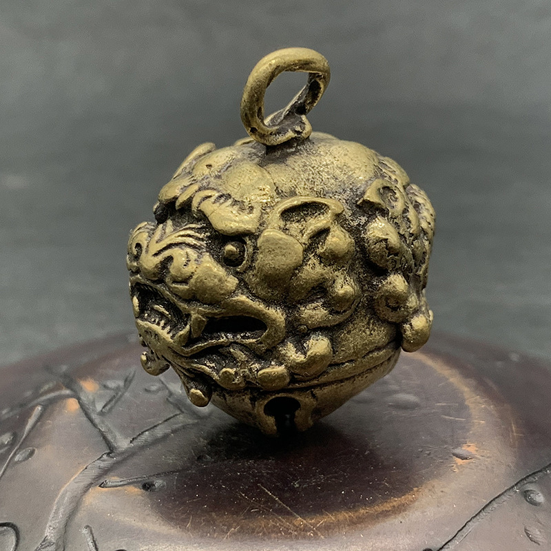 黄铜驱魔铃铛会响辟招财铛创意黄铜复古做旧diy车钥匙坠地摊货源