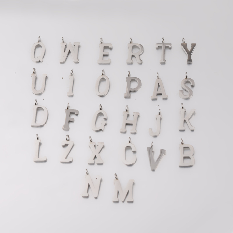 镜面不锈钢26个大写字母焊十字圈单吊坠diy简约时尚项链耳饰配件