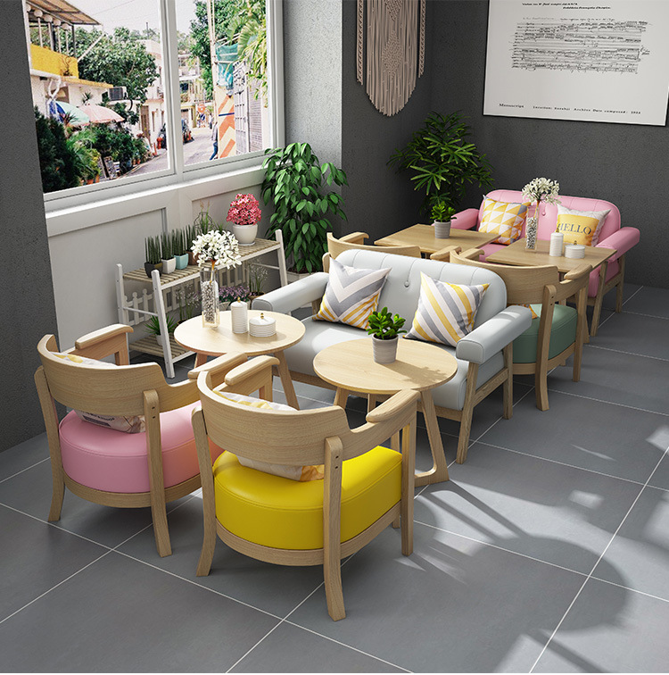 休闲奶茶店咖啡厅双人沙发茶餐厅餐饮书吧清吧接待洽谈桌椅组合