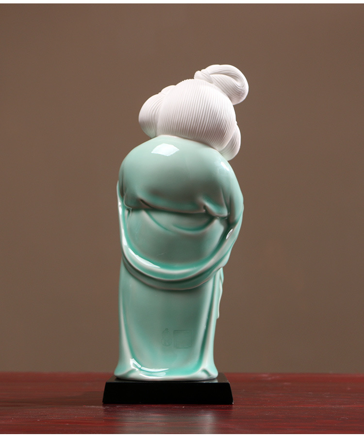 唐代仕女青瓷人物奏乐陶瓷摆件书柜子家居装饰品桌面新中式工艺品