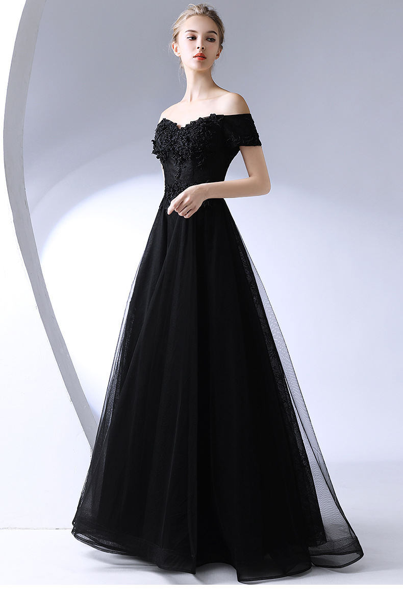 黑色晚礼服2022新款宴会主持人礼服裙长款气质晚宴连衣裙女王气场