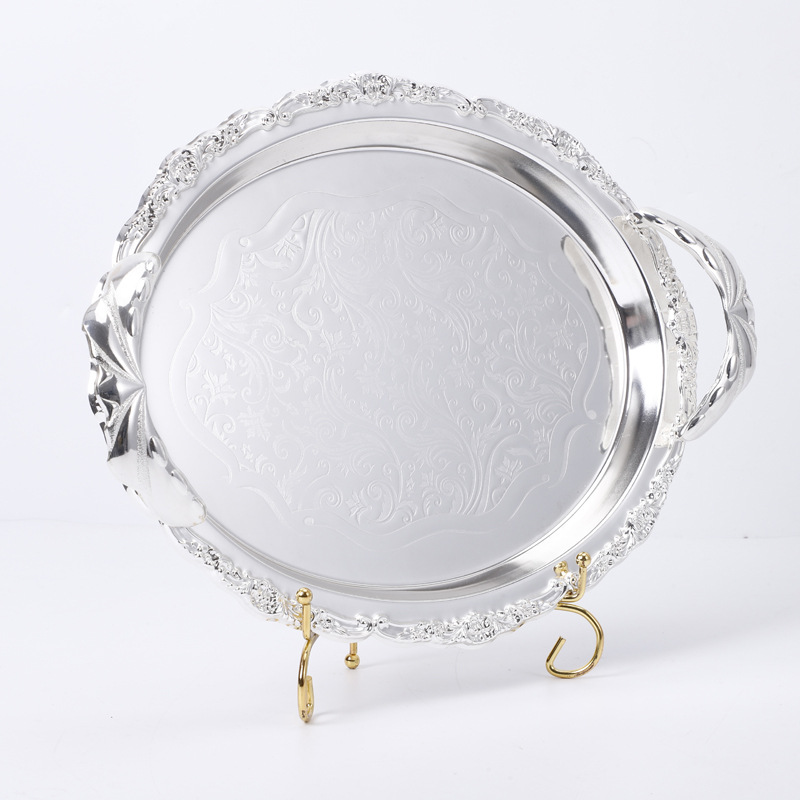 Factory Direct Sales New Pattern Fruit Plate European Simple Style Silver Plated Retro Craft Plate Family Hotel Customization