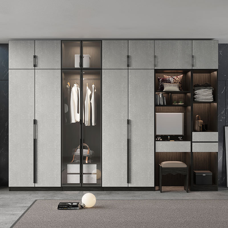 北欧衣柜现代极简家具衣帽间两门三门轻奢玻璃门简易组装衣柜