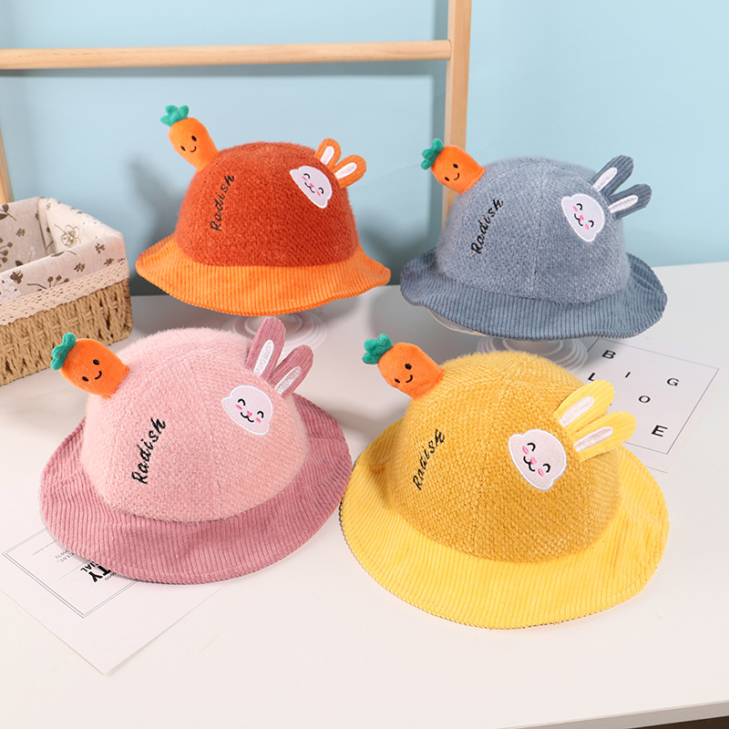 new infant bucket hat cartoon radish bunny bucket hat autumn and winter children baby plush warm sun hat