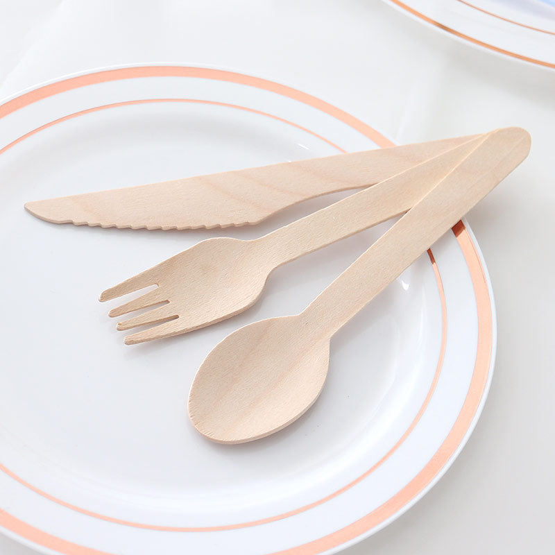 Disposable Wooden Knife, Fork and Spoon Tableware Wooden Tableware Wood Knife Wooden Fork Wooden Spoon Wood Cake Knife Dessert Spoon Fruit Fork