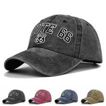 跨境ROUTE 66刺绣棒球帽水洗做旧棒球帽绣花鸭舌帽牛仔帽遮阳帽