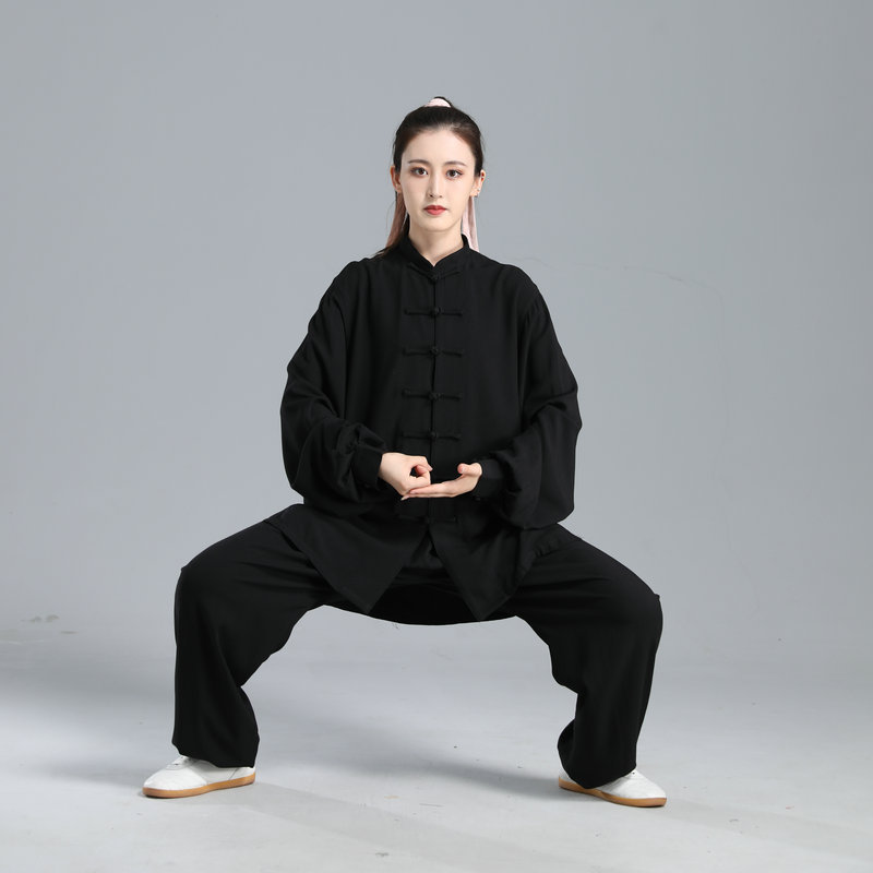 绵绸太极拳棉绸练功服 中年男女长袖纯棉人造棉太极服春夏服装