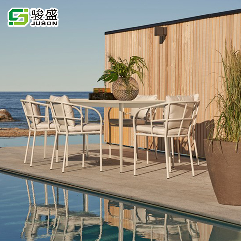 休闲藤编户外餐桌椅组合咖啡厅藤椅家具室外泳池铝架编绳家庭餐椅