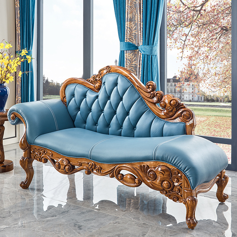 欧洛馨乌金木实木真皮贵妃榻欧式主播椅美人椅卧室沙发椅定做睡椅