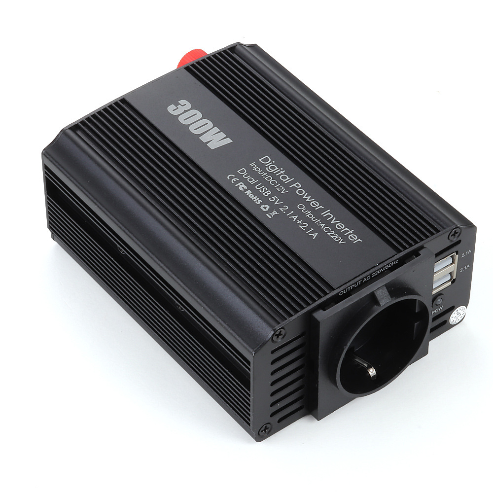 厂家直销300w汽车逆变器欧规24v转220v车载逆变器双usb电源转换器