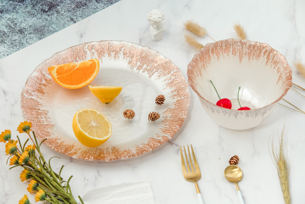 ardacam点心碟ins金边玻璃盘子浅盘样板间西餐摆盘装饰道具盘27cm