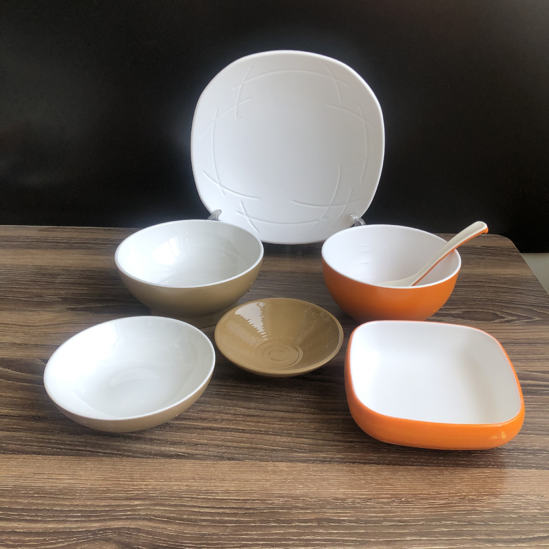 商用双色密胺餐具组合套装早餐小吃炒饭馄饨碗logo店名可印字餐具-阿