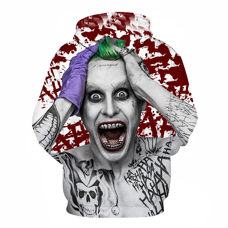 亚马逊新款情侣卫衣 3d趣味小丑与扑克牌潮牌嘻哈休闲连帽衫 批发