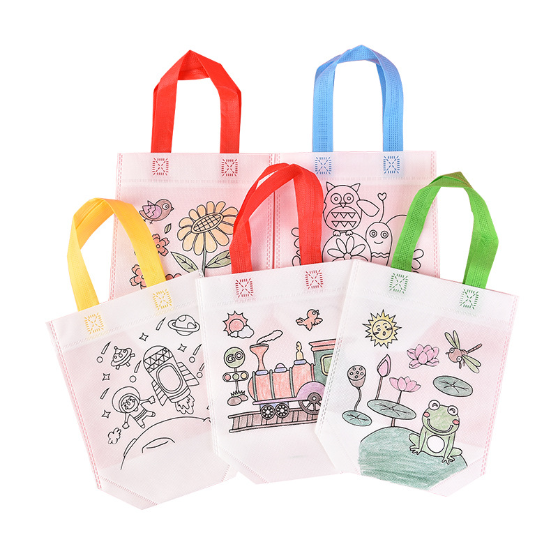 DIY Non-Woven Bag Creative Children's Handmade Material Kit Kindergarten Color Filling Art Hand Drawing Bags Doodle Bag