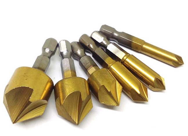 五刃倒角器6pc六角柄镀钛 扩孔倒角器12mm16mm19mm平头螺丝沉孔钻