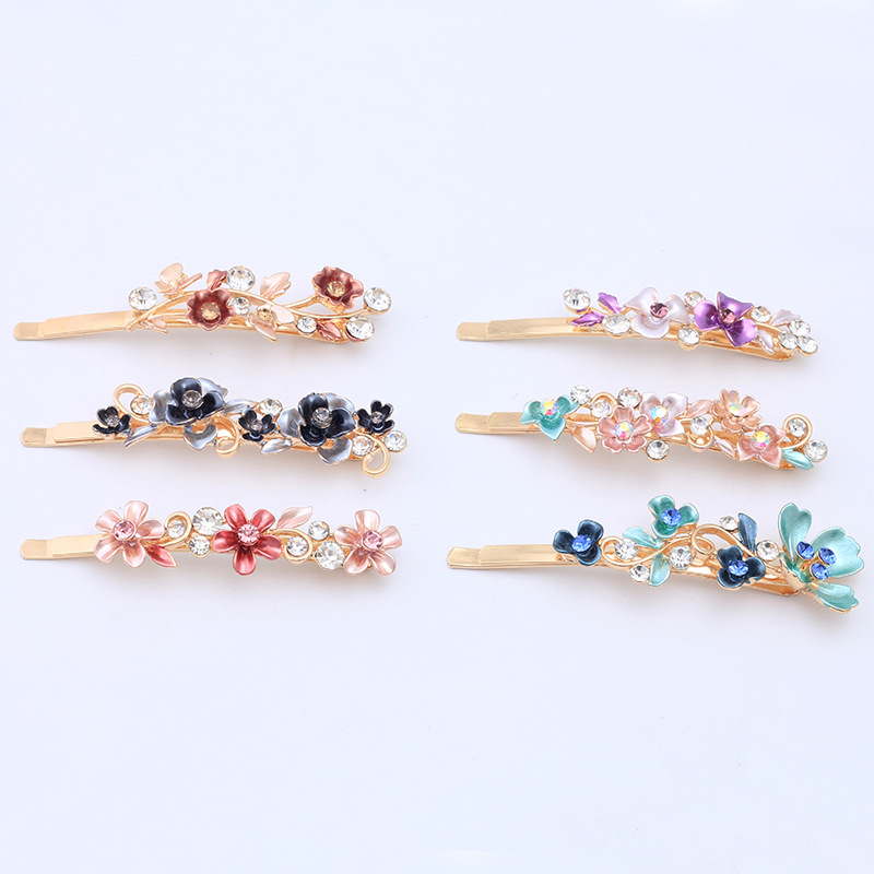 Spring Alloy Barrettes Women's Side Paint Side Clip Retro Plant Bang Clip Rhinestone Bobby Pin